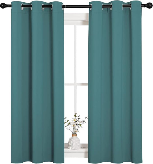 NICETOWN Window Curtain Panels, Thermal Insulated Solid Grommet Blackout Draperies/Drapes (Sea Teal, One Pair, 34 by 54-inch)