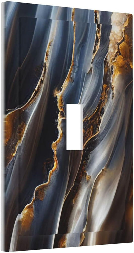 Gradient Abstract Ripple Blue Gold Marble Printed 1 Gang Light Switch Covers Single Toggle Wall Plate Decorative Switchcover Electrical Switchplate for Kitchen Bathroom Bedroom Decor