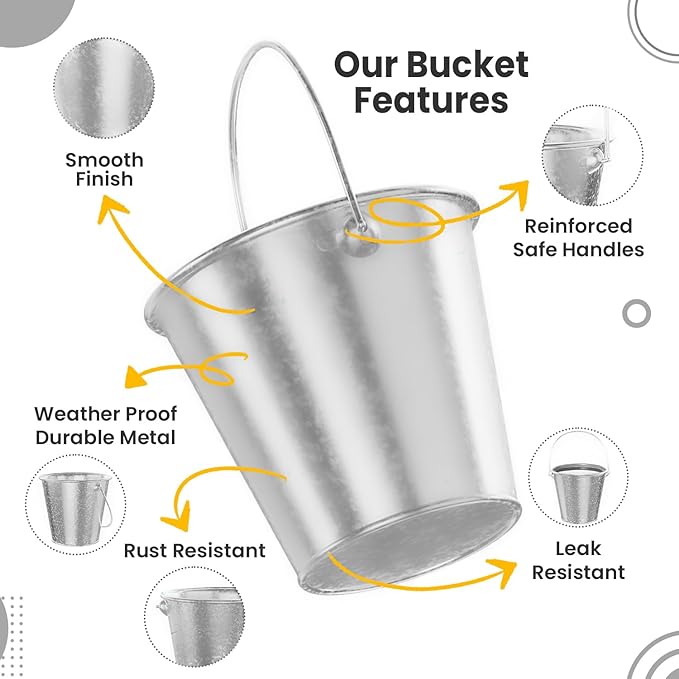 Small Metal Buckets with Handle 12 Pcs – Galvanized Bucket Leak Proof & Rust Resistant 8 fl oz Capacity - Best for Party Décor, Organizing & Decorating Classrooms (Mini 3.3" Top, Silver)