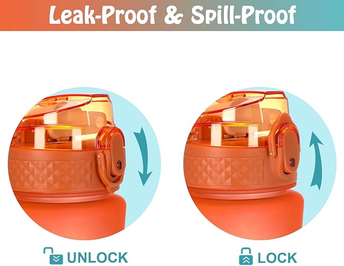 OLDLEY Replacement Straw Lid for 15 oz Water Bottle, Leakproof Spillproof Dustproof One-Click Open Cap with Carry Strap