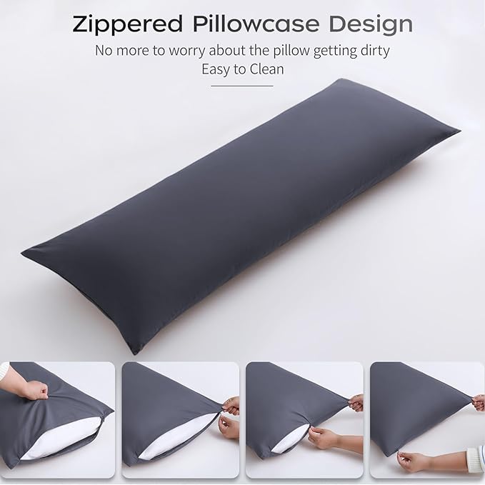 Memory Foam Body Pillow with Grey Removable 100% Cotton Cover, Full Body Pillows for Adults, Large Long Bed Pillow for Sleeping, Firm & Supportive (20x54 inch, Dark Gray)
