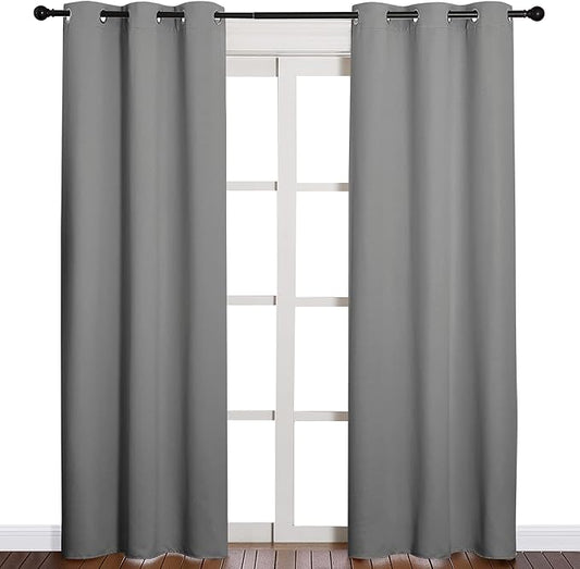 NICETOWN Thermal Insulated Grommet Blackout Curtains for Office, Kids Window Drape Panel for Nursery, Privacy Short Curtains (Silver Grey, 2 Panels, W42 x L84-Inch)