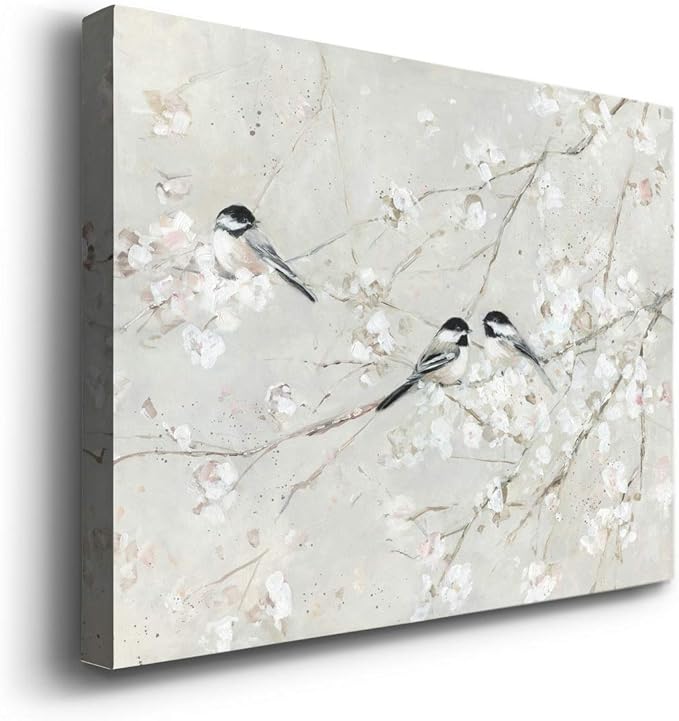 Renditions Gallery Canvas Nature Wall Art Modern Decorations Paintings Elegant Little Birds Glam Romantic Abstract Botanical Artwork Prints for Bedroom Office Kitchen - 24"x36" LT33