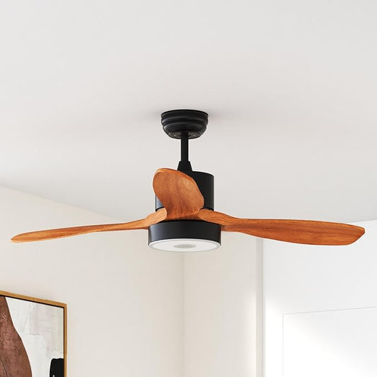 52 Inch Wood Ceiling Fan with RGB Dimming LED Light,with Music Bluetooth Speaker,Remote Control,3-Speed Regulation, Reversible Motor,Timing,for Living Room,Bedroom,Restaurant,Outdoor