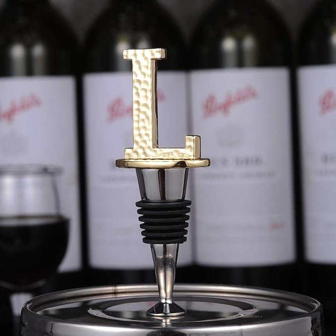 Miicol Wine Bottle Stopper, Prosecco Stopper, Gold Wine Stopper, Personalised Champagne Stopper, Initial Wine Stopper, Funny Prosecco Gift, Wine Lovers Gift, Kitchen Decor, Letter L