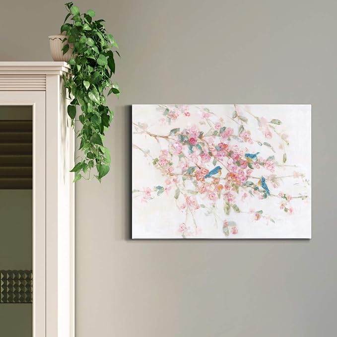 Renditions Gallery Canvas Nature Wall Art Modern Paintings & Prints Decor Romantic Blossomed Bluebirds Abstract Botanical Wall Hanging Artwork for Bedroom Office Kitchen - 12"x18" LT33