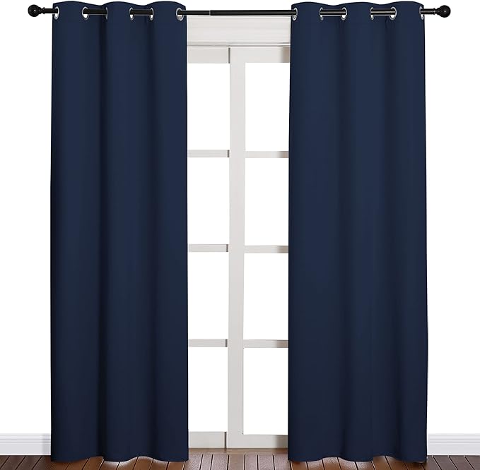 NICETOWN Window Treatment Energy Saving Thermal Insulated Solid Grommet Blackout Curtains/Drapes for Living Room (Navy, 1 Pair, 42 by 84-Inch)