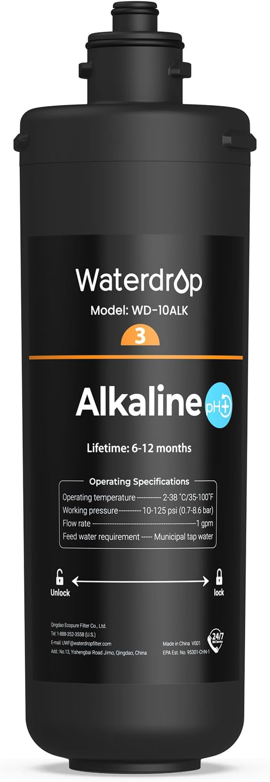 Waterdrop WD-10ALK Under Sink Water Filter, Replacement for Waterdrop TSB-ALK 8 Layer High Capacity Alkaline Under Sink Water Filtration System