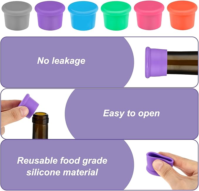 Reusable Sparkling Wine Bottle Stopper 6 Pcs Silicone Wine Stoppers Rubber Wine Stoppers For Bottles Glass Corks Beverages Beer Champagne Bottles For Corks To Keep Wine Storage Fresh Tools
