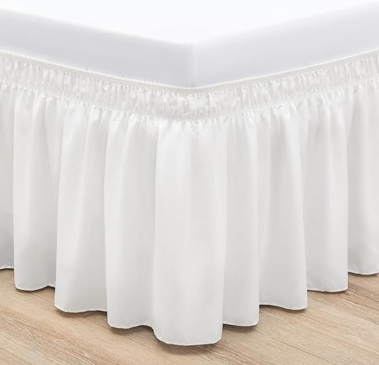 RIMELA White Bed Skirt Full Size 15 Inch Drop, Wrap Around Elastic Adjustable Bedskirt, Bed skirting Dust Ruffle for Bed Frame & Box Spring Soft Durable Fabric Machine Washable Easy to Install