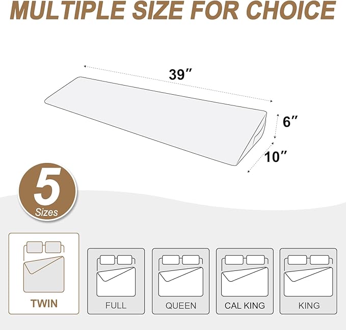WdFour Bed Wedge pillow, close off Headboard, wall and Mattress Gap. incline, slanted sweat-proof pillow for neck and back pain relief anti-snoring for comfortable sleeping.(Chocolate,39Wx10Dx6H)