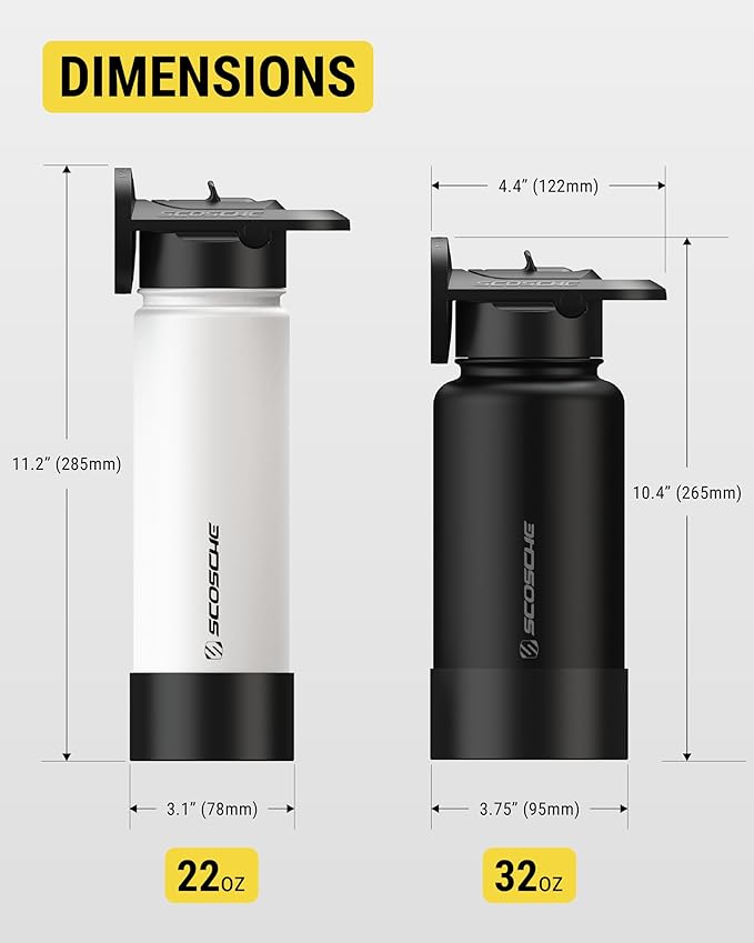 Scosche MFMS22 MagicMount Flask 22oz Stainless Steel Hot & Cold Insulated Sport Water Bottle w/Magnetic Mount Tripod Phone Stand Compatible w/MagSafe iPhone for Cup Holder/Gym/Men/Women/Travel/White