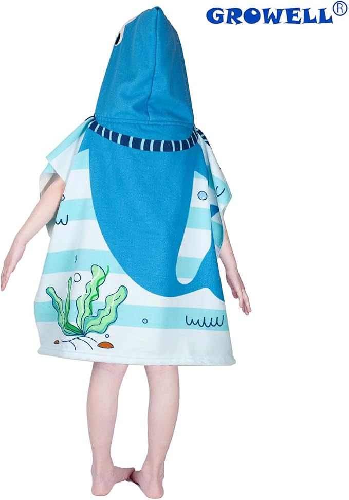 Hooded Kids Beach Towels - Toddler Bath Towel Girls Boys Swim Cover-ups for Ages 1 to 6 Kids Pool Towels Quick Dry Lightweight Soft Microfiber Poncho Towel 24x23(Shark SkyBlue)