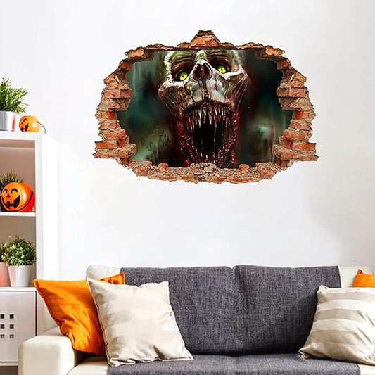 Halloween Wall Decor Horror Skull Halloween Wall Stickers Decor Halloween Self Adhesive Design Wall Decals for Home Office School Halloween Party Decorations Clearance Wall Glass Mirror Decorations