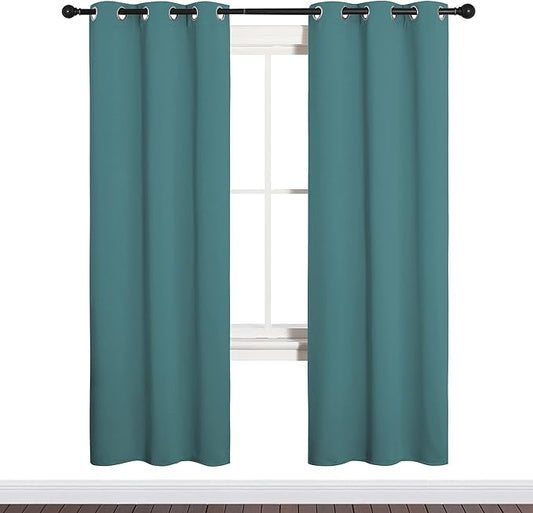 NICETOWN Bedroom Curtain Panels Blackout Draperies, Thermal Insulated Solid Grommet Blackout Curtains/Drapes (Sea Teal, One Pair, 34 by 72-inch)