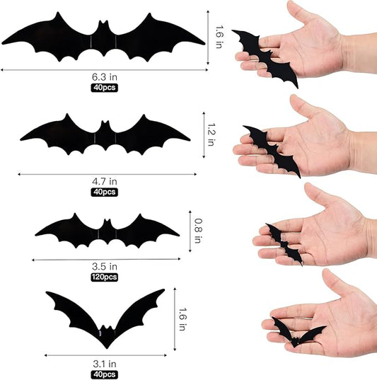 Bats Wall Decor,240 Pcs Bats Halloween Decoration, 4 Different Sizes 3D Bat for Halloween Decorations Clearance, Halloween Bat Stickers for Wall Decor