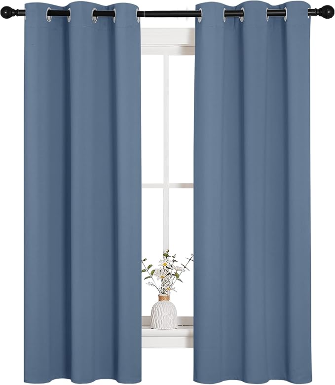 NICETOWN Kitchen Curtains Blackout Curtains & Drapes, Thermal Insulated Grommet Top Window Treatment Curtain Panels for Cupboard, Small Window (Stone Blue, 34" Wide x 63" Long, Set of 2)