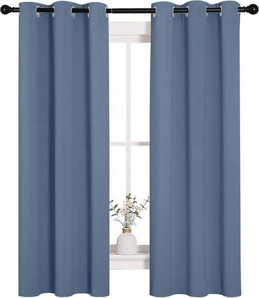 NICETOWN Kitchen Curtains Blackout Curtains & Drapes, Thermal Insulated Grommet Top Window Treatment Curtain Panels for Cupboard, Small Window (Stone Blue, 34" Wide x 63" Long, Set of 2)