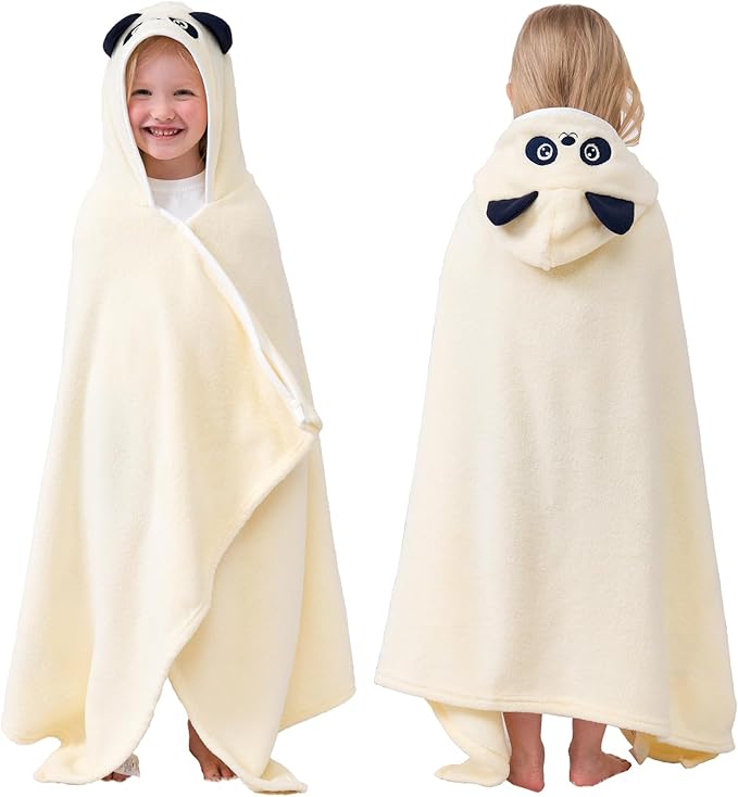 Hiturbo Kids Animal Hooded Towel: Soft Plush Fleece Blanket - 50"x30" Swim Cover Up - Pool Beach Bath Towel Wrap for 3-12 Yrs (Ivory Panda)