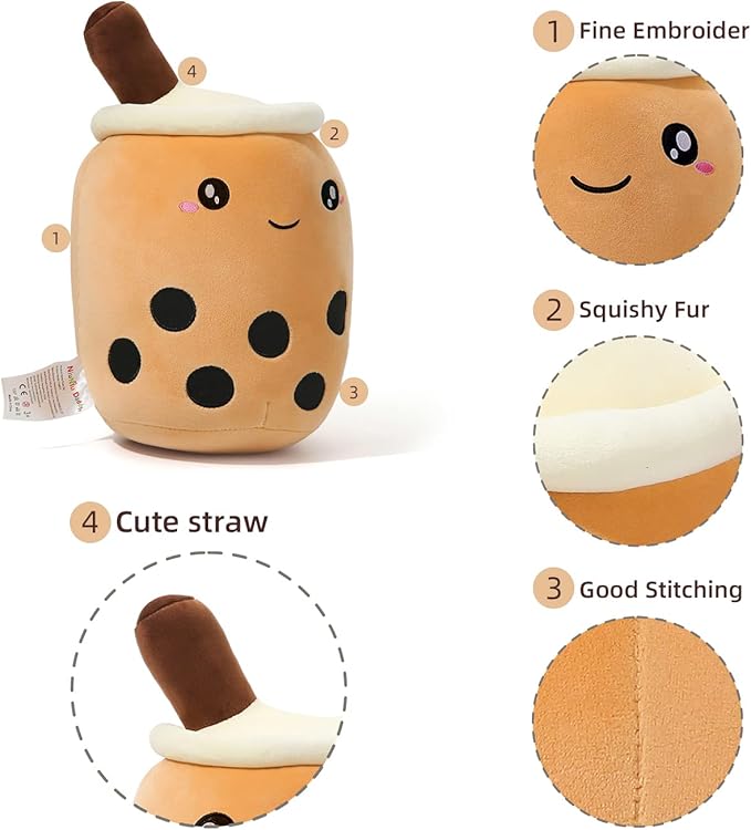 Niuniu Daddy Boba Plush 13.7in Large Kawaii Plushies Bubble Tea Cute Squishy Pillow Soft Brown Milk Tea Stuffed Animal for Kids/Girls/Boys