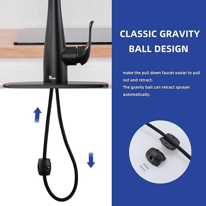 Kitchen Faucet with Soap Dispenser and Pull Down Sprayer - Stainless Steel Single Handle Kitchen Sink Faucet, 1 or 3 Hole Design for Modern Farmhouse Kitchens, Rv, and Bar Sinks (Matte Black)