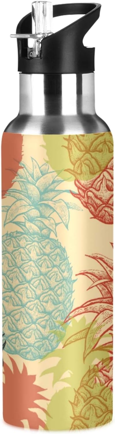 Qilmy Black and White Leopard Water Bottle Vacuum Insulated Stainless Steel Water Bottles with Straw Lid Leakproof Wide Mouth Water Flask for Fitness Outdoor Sports, 20 oz