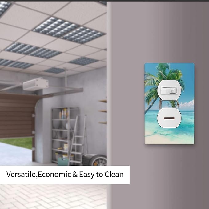 Beach Palm Tree Duplex Electrical Outlet Funny Plastic Wall Plate Decorative Light Switch Cover For Women Girls Bedroom Kitchen Living Room