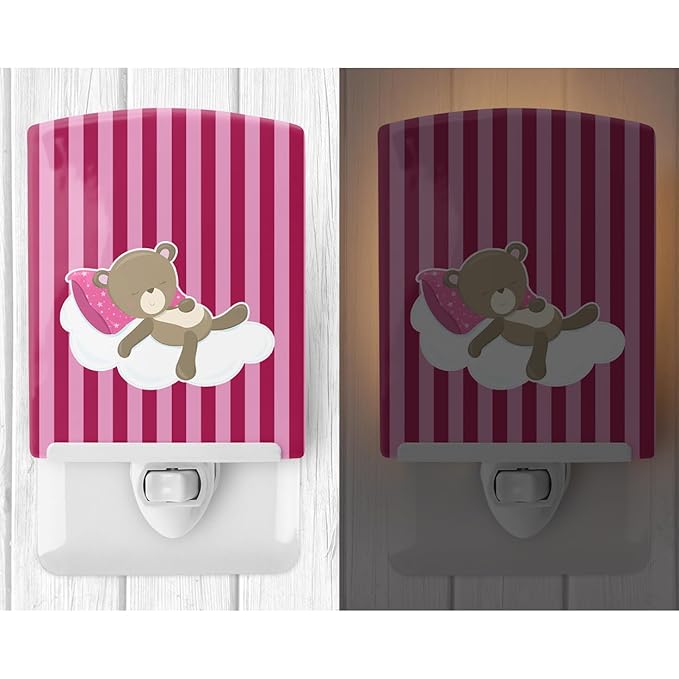 Caroline's Treasures BB8621CNL Baby Girl Bear on Cloud Ceramic Night Light Compact, UL-Certified, Ideal for Bedroom, Bathroom, Nursery, Hallway, Kitchen, 6x4x3, Multicolor