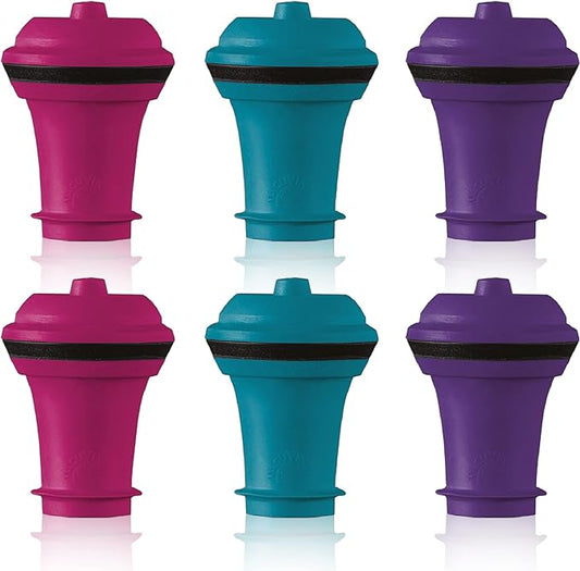 Vacu Vin Wine Saver Vacuum Stoppers - Set of 6 - Multicolor - for Wine Bottles - Keep Wine Fresh for Up to a Week with Airtight Seal - Compatible with Vacu Vin Wine Saver Pump