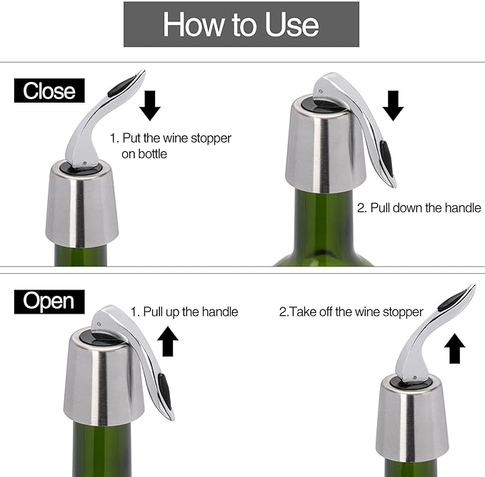 3Pcs Stainless Steel Wine Stoppers, Reusable Wine Bottle Stopper with Silicone Seal, Wine Saver and Decorative Bottle Sealer, Beverage and Wine to Keep Fresh (Silver+Black+Rose Gold)