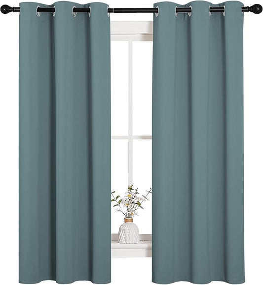 NICETOWN Modern Blackout Curtains Noise Reducing, Thermal Insulated and Privacy Room Darkening Drape Panels for Boy's Guest Room Door Small Short Window (Greyish Blue, 2 Panels, W34 x L63 -Inch)