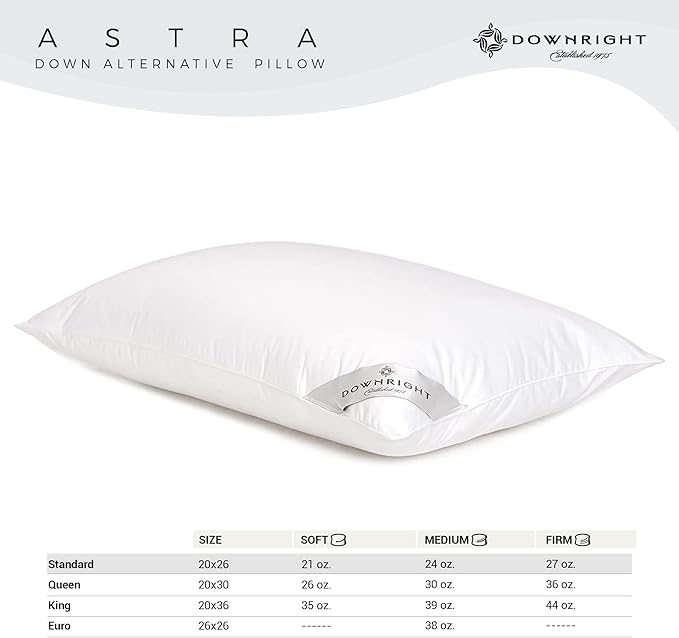 Downright ASTR-ST-MED-COM 233 Thread Count 24 oz Astra LikeDown Pillow, 20" x 26", Standard 20 x 26