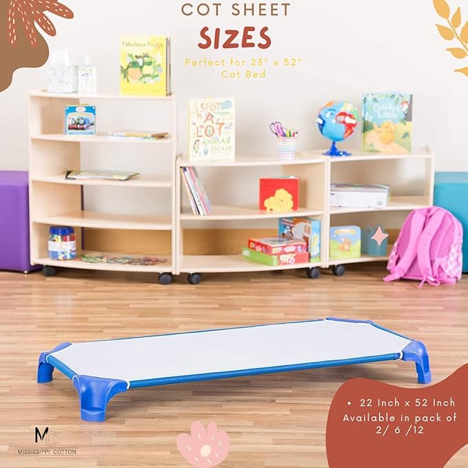 Pack of 6 Cot Sheet for Daycare Preschool Cot Bed -Polyblend Fabric with Corner Elastic Cots Sheets Fits On 22" X 52" Inches Size Toddler and Preschool Daycare Cot Light Grey 22 X 52 Size