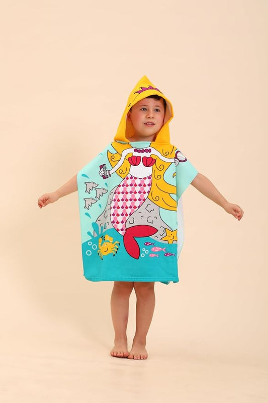 Mermaid Hooded Towels for Kids, Kids Beach Towels for Boys/Girls, Swimming Towels/Towel Robes/Wearable Towels/Pool Towels for Kids 2-10, Poncho Beach Towels for Kids, Hooded Beach Towels for Toddler