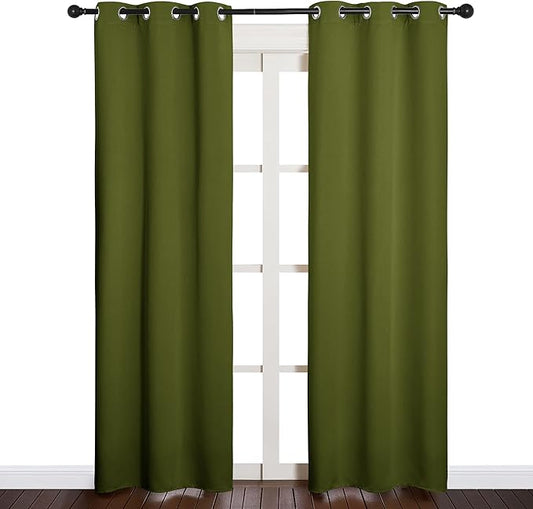 NICETOWN Window Curtain Panels, Christmas Window Decoration Thermal Insulated Solid Grommet Blackout Draperies/Drapes (One Pair, 34 by 84-inch, Olive Green)