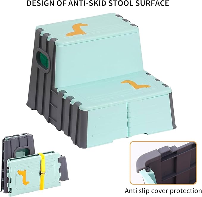 Toddler Step Stool,Anti-Slip Sturdy 2 Step Folding Stools for Kids for Bathroom Toilet Potty Training(Quiet Blue)