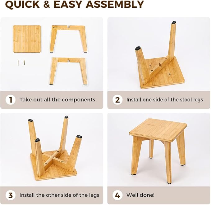 StrongTek Bamboo Step Stool for Kids and Adults, Eco-Friendly, Sturdy and Versatile Short Foot Stool for Bathroom, Kitchen, Bedroom, Compact 10-inch Small Wood Stool, Plant Stand (Natural)