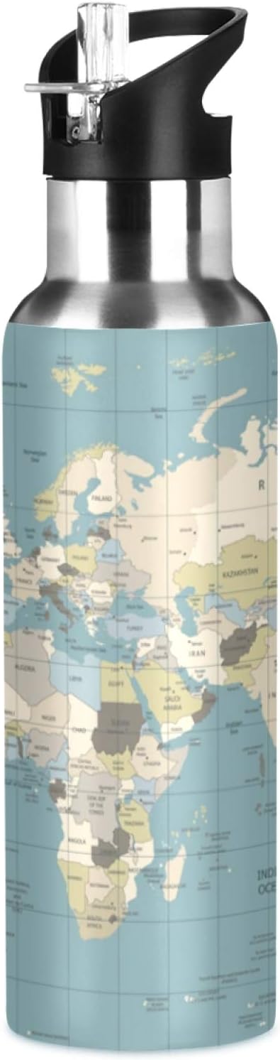 Qilmy Black and White Leopard Water Bottle Vacuum Insulated Stainless Steel Water Bottles with Straw Lid Leakproof Wide Mouth Water Flask for Fitness Outdoor Sports, 20 oz