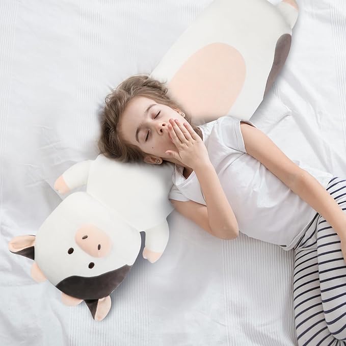 36 inch Milk Cow Stuffed Animal, Soft Long Cuddle Squishy Pillow, Cute Cow Print Body Pillow Plushies Toy Gift for Kids, Boys Birthday,Valentine,Easter