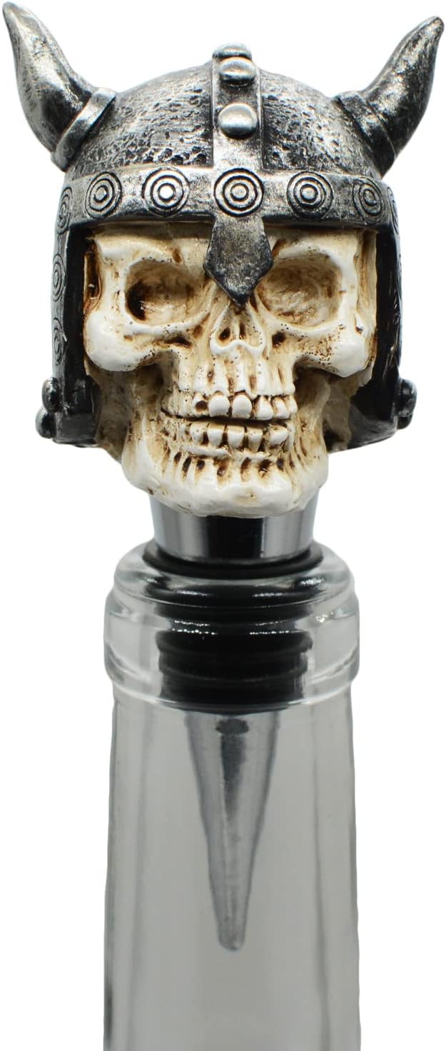 Wine Bottle Stopper Horns Helmet Viking Skull Decorative Beverage Wine Cork for Man Housewarming Gift,Christmas,Thanksgiving,Silver