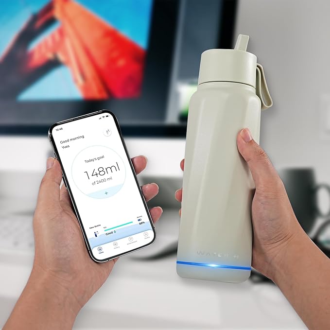 Vita Insulated Smart Water Bottle, Intake Tracker, Water Safety Analyzer, LED Reminder, BPA Free, 18 oz Double Wall Vacuum Stainless Steel Thermos (Flip Lid + Straw), Ideal Gift for Mom