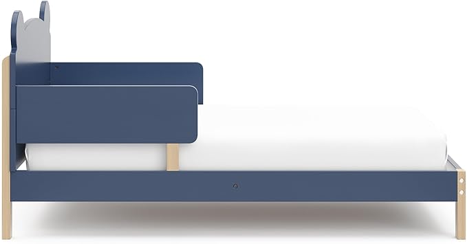 Storkcraft Teddy Bear Toddler Bed (Midnight Blue with Driftwood) - GREENGUARD Gold Certified, includes Toddler Safety Guardrails, Fits Standard Crib & Toddler Mattress, Stylish 2-Tone Design