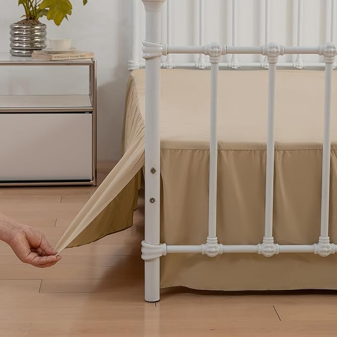 Bed Skirt King Size Ruffled Bed Skirts with Split Corners, 18 Inch Drop Dust Ruffle Bed Skirt with Platform, King, 18 Inch, Light Camel