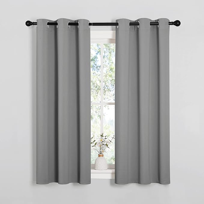 NICETOWN Bedroom Curtains Blackout Drapery Panels, Three Pass Microfiber Thermal Insulated Solid Ring Top Blackout Window Curtains/Drapes (Two Panels, 34 x 54 inches, Silver Grey)
