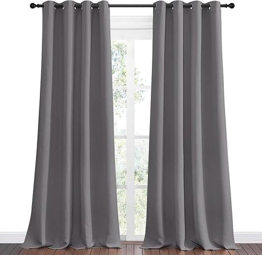 NICETOWN Bedroom Blackout Curtains Panels, 1 Pair, 55 inches by 108 Inch, Grey, Triple Weave Energy Saving Thermal Insulated Solid Grommet Blackout Draperies for Patio