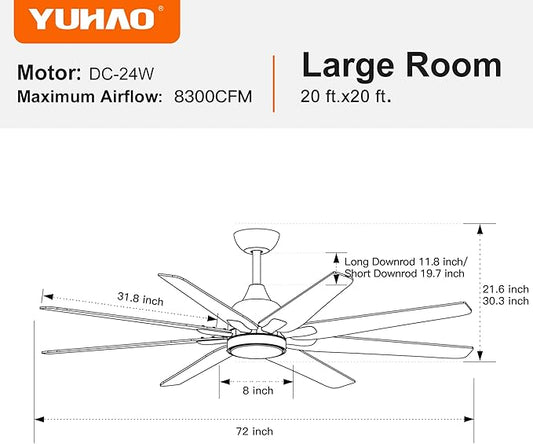 NicBex Ceiling Fan 72 Inch Indoor Modern Ceiling Fans with Integrated LED Light and Remote Control Wood Ceiling Fan with 8 Blades for Living Room, Bedroom, Antique Black