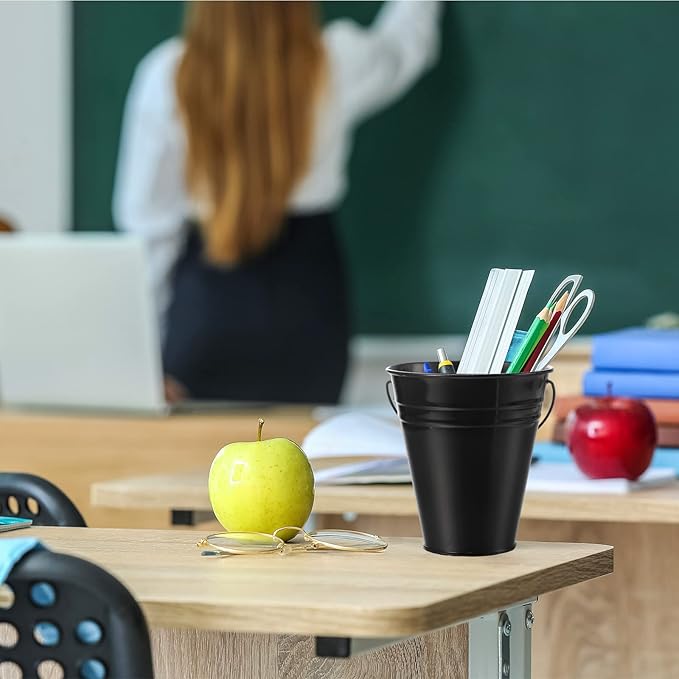 Sadnyy 12 Pack Metal Buckets with Handle, Galvanized Bucket 4.5 x 5 Inch Basket Bucket for Kids, Kids Party Supplies, Crafts for Christmas Halloween Christmas Candy Bars Vase Crafts(Black)