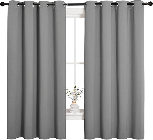 NICETOWN Silver Grey Blackout Curtain Panels for Bedroom, Thermal Insulated Grommet Top Blackout Draperies and Drapes for Basement (2 Panels, W55 x L68-inch)