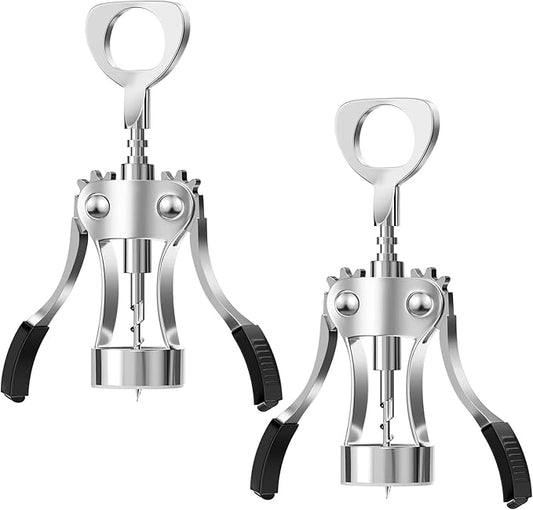 KORCCI Wine Opener, Wine Bottle Opener, Zinc Alloy Wing Corkscrew Heavy Duty, Cork Screw Beer Opener for Bartenders, Multifunctional Bottle Opener for Kitchen, Restaurant, Bar, Waiters (2, Sliver)
