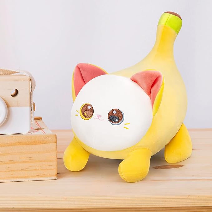 Stuffed Animal Plushie Toy, Cute Big Eyes Cat Plush Stuffed Pillow, Banana Cat with Heterochromatic Eyes Stuffed Animals Pillow, Birthday Stuffed Toy for Kids & Adults